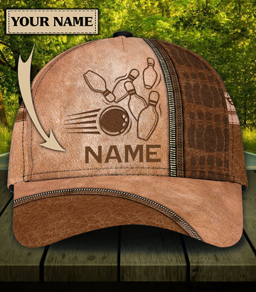 Maxcorners Bowling Pins Brown Classic Personalized Name 3D Cap