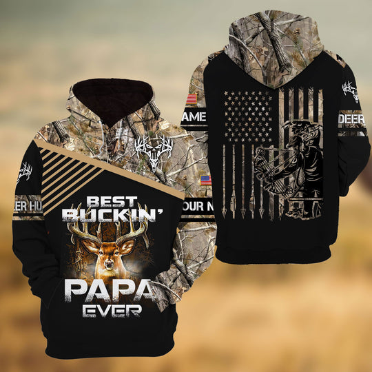 Maxcorners Custom Name Best Buckin' Papa Ever Deer Hunting Hoodie 3D HM