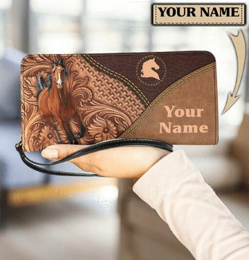 Maxcorners Horse Love Running Personalized Clutch
