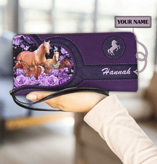Maxcorners Horse Love Purple Flowers Personalized Clutch