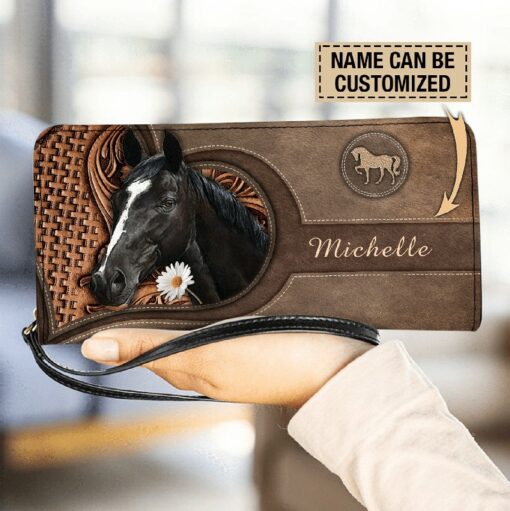 Maxcorners Black Horse Personalized Clutch