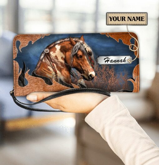 Maxcorners Horse Love Blue Background Personalized Clutch