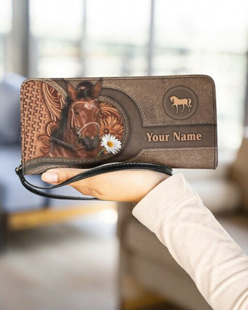 Maxcorners Horse Daisy Horizontal Personalized Clutch