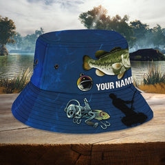 Maxcorners Bass Fishing Personalized Name 3D Over Printed Bucket Hat