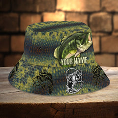 Maxcorners Bass Fishing Personalized Name 3D Over Printed Bucket Hat