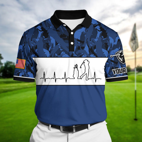 Max Corners Blue Pride Premium Unique Golf Heart Beat Golf Polo Shirts Multicolored Custom Name Polo