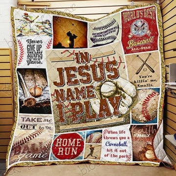 Maxcorners In Jesus Name I Play Baseball Quilt - Blanket
