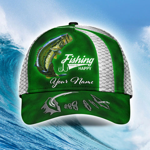 Maxcorners Custom Name Bass Fishing Hat Hook Print Cap