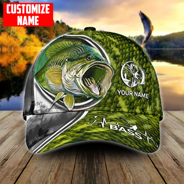 Maxcorners Custom Name Largemouth Bass Fishing Heart Beat Hook Printed Classic Cap