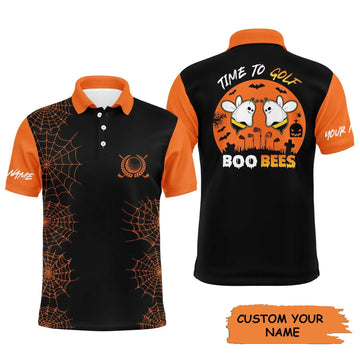 Max Corners  Funny Black Orange Halloween Golf 3D Custom Polo Shirt