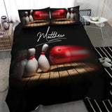 Maxcorners Bowling Ball Pin Bowler Player Personalized Name 3D Bedding Set