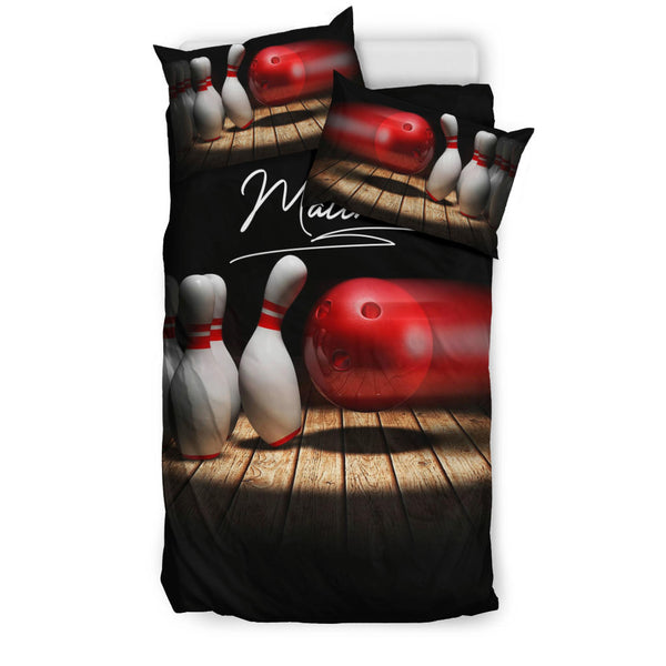 Maxcorners Bowling Ball Pin Bowler Player Personalized Name 3D Bedding Set