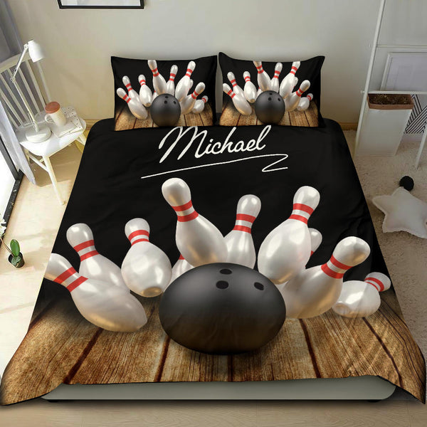 Maxcorners Bowling Pin Ball Bowler Player Classic Personalized Name 3D Bedding Set