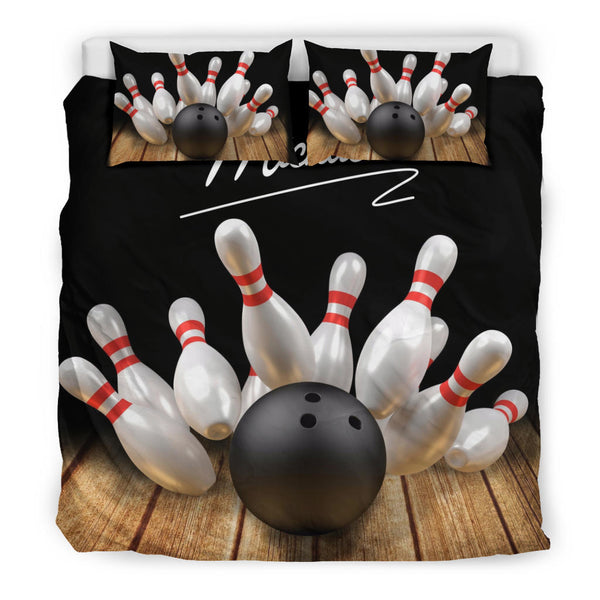 Maxcorners Bowling Pin Ball Bowler Player Classic Personalized Name 3D Bedding Set