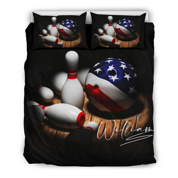 Maxcorners Bowler Bowling America Us Flag Player Personalized Name 3D Bedding Set