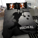 Maxcorners Bowling Boy Men Grey Black Player Personalized Name 3D Bedding Set