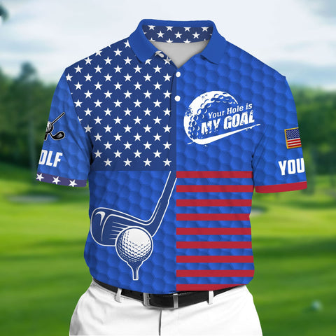 Max Corners Blue Pride Premium Your Hole Is My Goal, Golf 3D Polo Shirts Multicolor Custom Name Polo