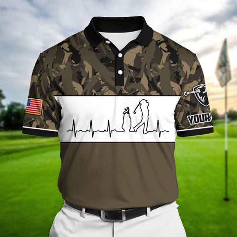 Max Corners Brown Pride Premium Unique Golf Heart Beat Golf Polo Shirts Multicolored Custom Name Polo