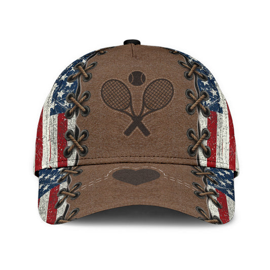 Maxcorners Tennis Brown USA Flag All Over Printed Cap
