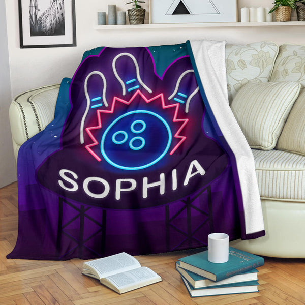 Maxcorners Bowling Neon Customized Name Blanket