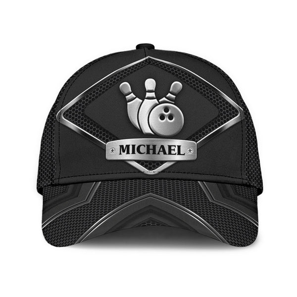 Maxcorners Bowling Black Personalized Name 3D Cap