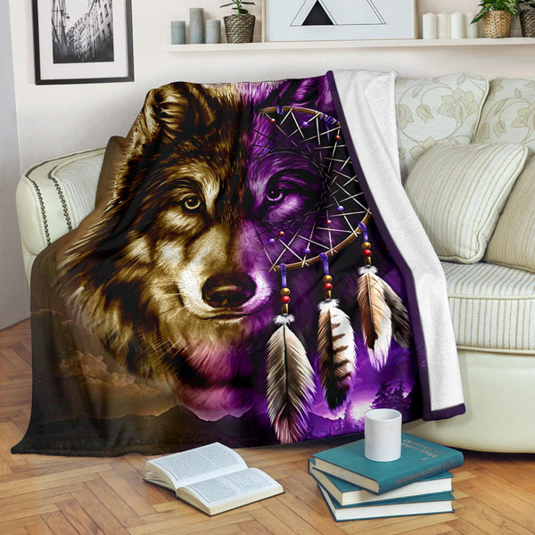 Maxcorners Dreamcatcher Purple Wolf Native American Blanket