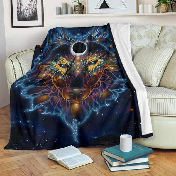 Maxcorners Wolf Galaxy Native American Premium Blanket