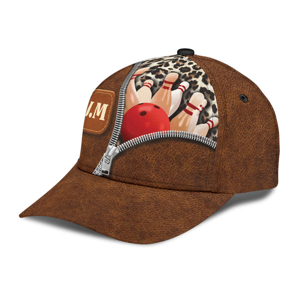 Maxcorners Bowling Zipper Brown Personalized Name 3D Cap
