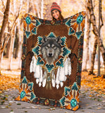 Maxcorners Blue Mandala Feather Wolf Native Blanket