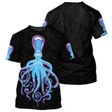 Maxcorners Scuba Diving Black Octopus Pattern Classic All Over Printed Shirt