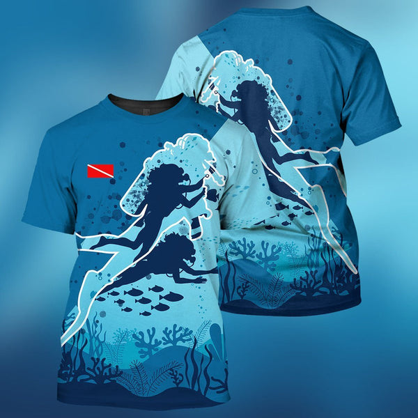 Maxcorners Scuba Diving Blue Classic All Over Printed Shirt