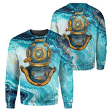 Maxcorners Scuba Diving Blue Helmet Pattern Classic All Over Printed Shirt