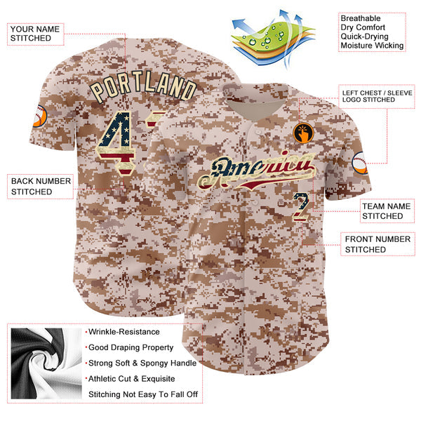 Custom Camo Vintage USA Flag-City Cream Authentic Salute To Service Baseball Jersey