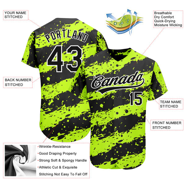 Custom Neon Green Black-White 3D Pattern Design Authentic Baseball Jersey