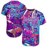 Custom Graffiti Words Pattern White-Purple 3D Authentic Baseball Jersey