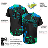 Custom Black Black Teal-Light Blue 3D Pattern Design Authentic Baseball Jersey