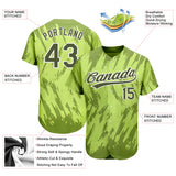 Custom Neon Green Olive-White 3D Pattern Design Authentic Baseball Jersey