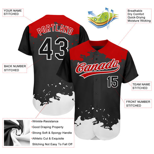 Custom Black Black-Red 3D Pattern Design Authentic Baseball Jersey