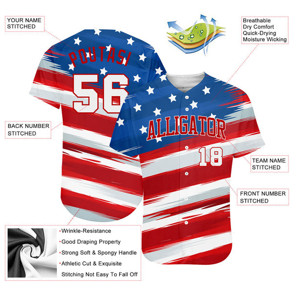 Custom Royal White-Red fade 3D American Flag Authentic Baseball Jersey