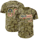 Custom Green Camo Vintage USA Flag-City Cream Authentic Salute To Service Baseball Jersey