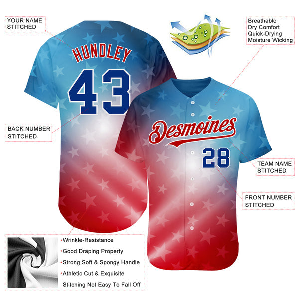 Custom Red Royal-Black 3D American Flag Fashion Authentic Baseball Jersey