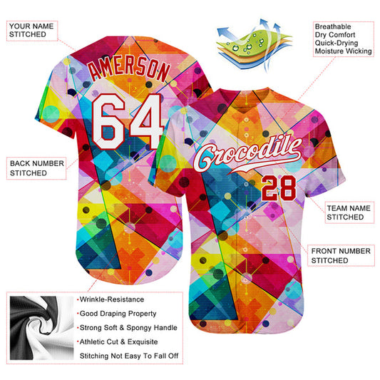 Custom Red White-Red 3D Pattern Design Geometric Graffiti Authentic Baseball Jersey