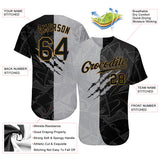 Custom Graffiti Pattern Black-Old Gold 3D Authentic Baseball Jersey