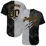 Custom Graffiti Pattern Black-Old Gold 3D Authentic Baseball Jersey