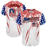 Custom White USA Flag Royal Red-Black 3D Authentic Baseball Jersey