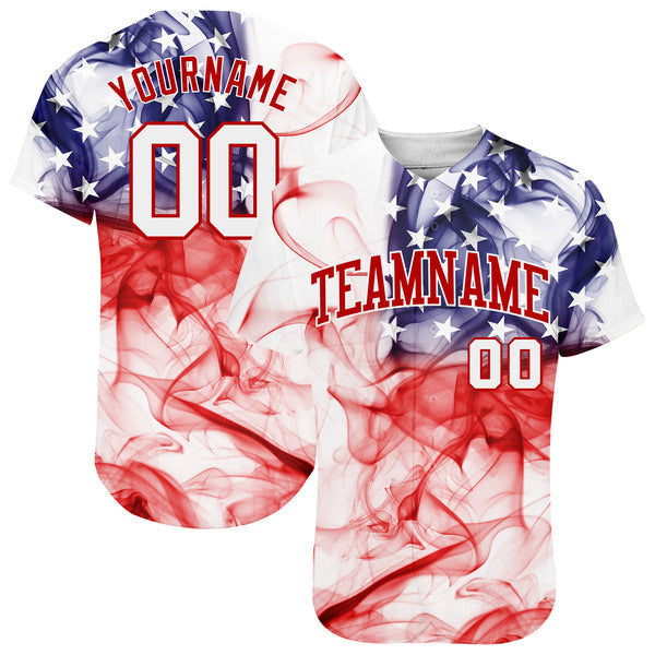 Custom White smoke White-Red 3D American Flag Authentic Baseball Jersey