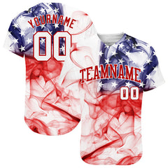 Custom White smoke White-Red 3D American Flag Authentic Baseball Jersey