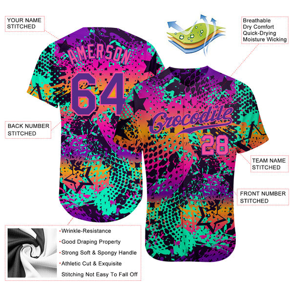 Custom Graffiti Pattern Purple-Pink 3D Authentic Baseball Jersey