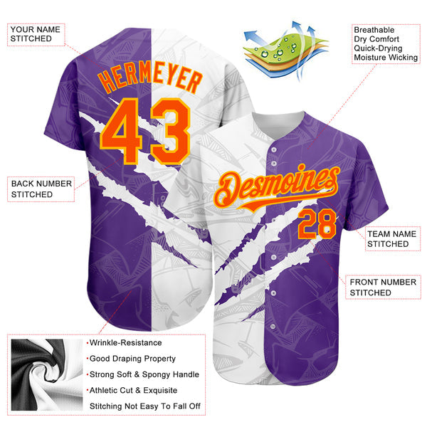 Custom Graffiti Pattern Orange Purple-Gold 3D Scratch Authentic Baseball Jersey