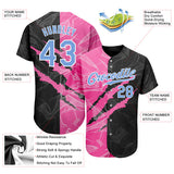 Custom Graffiti Pattern Light Blue Pink-Black 3D Scratch Authentic Baseball Jersey